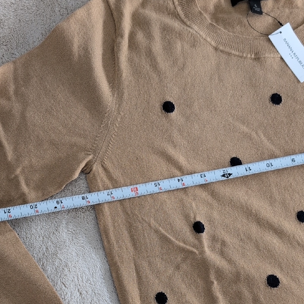 Banana Republic 100% Cotton Tan Sweater with Black Dots, Size S - Picture 5 of 6